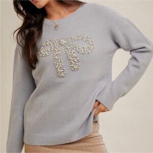 Luella Pearl Bow Crewneck Sweater